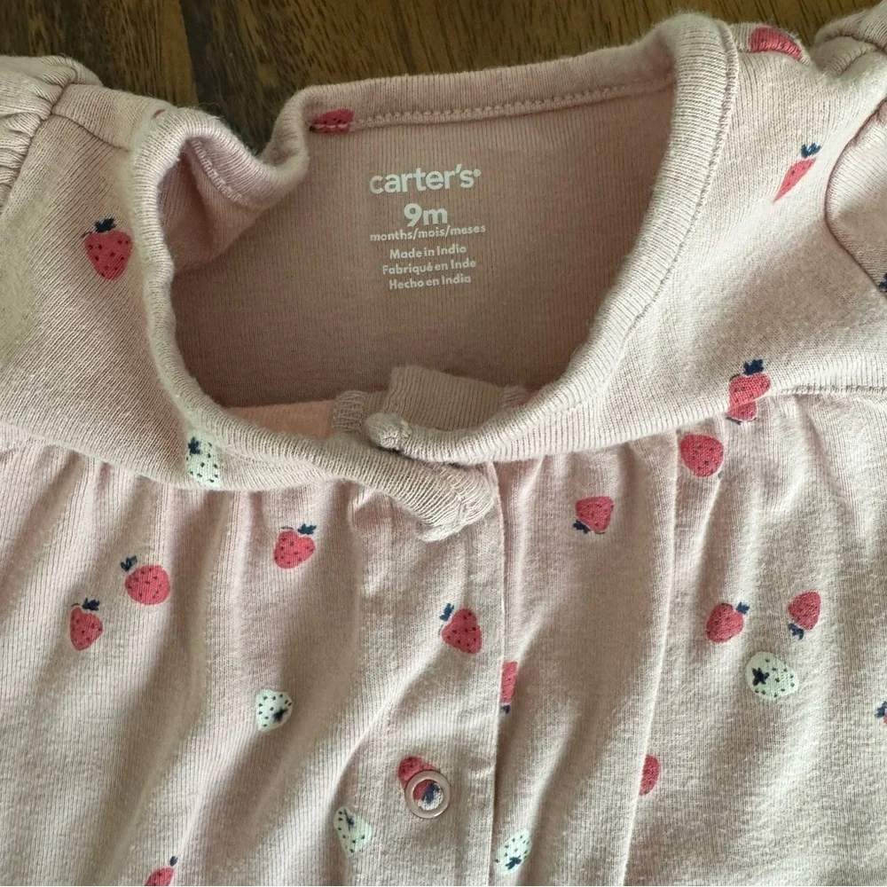 Carter’s Pink Baby Girl Cotton Romper with Strawberry Print Size 9M